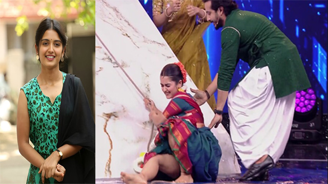 Priyanka Jain Serial Actress Milky Thigh Exposed Under Saree during Game Show